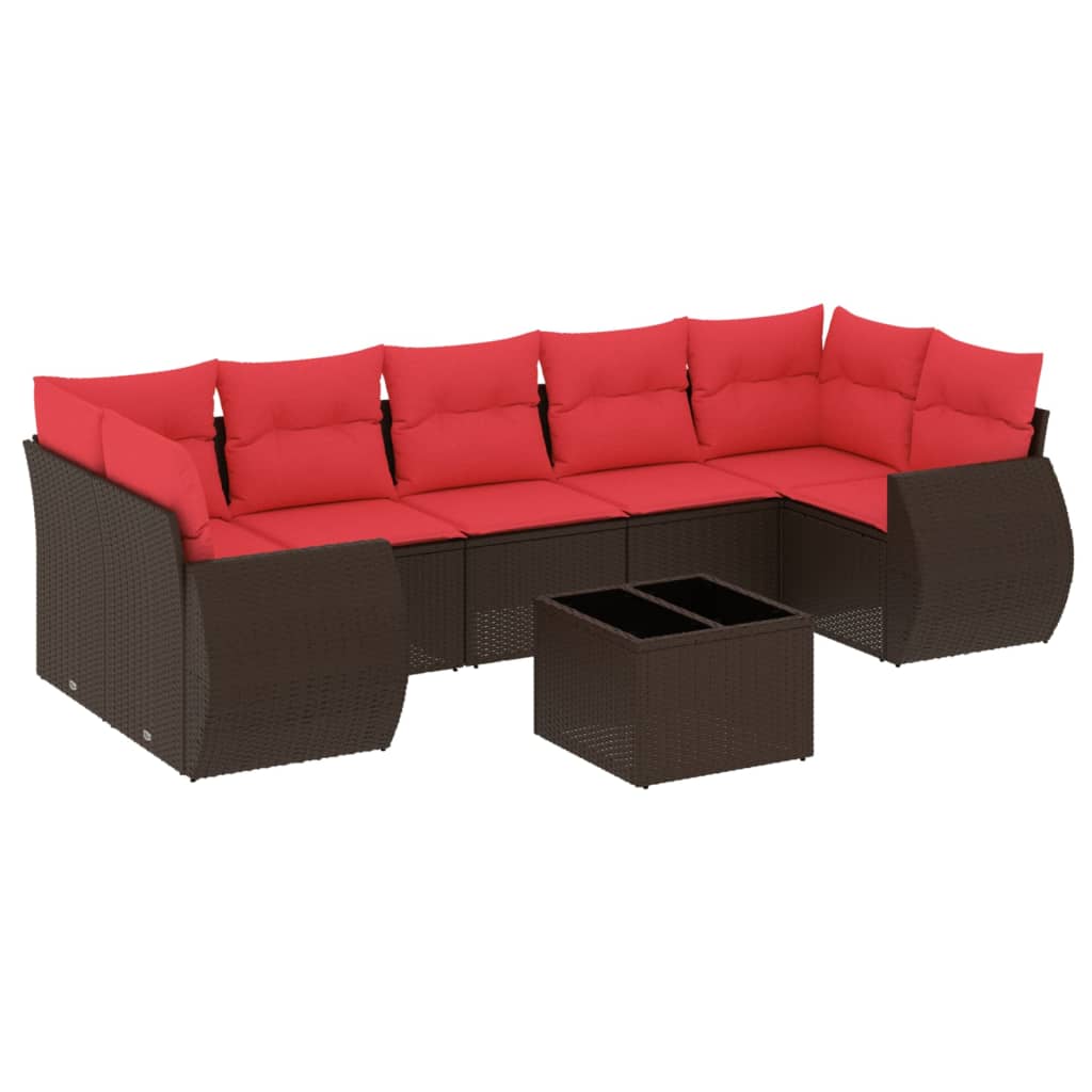 Ensemble de canapé de jardin 8 pcs avec coussins marron résine tressée