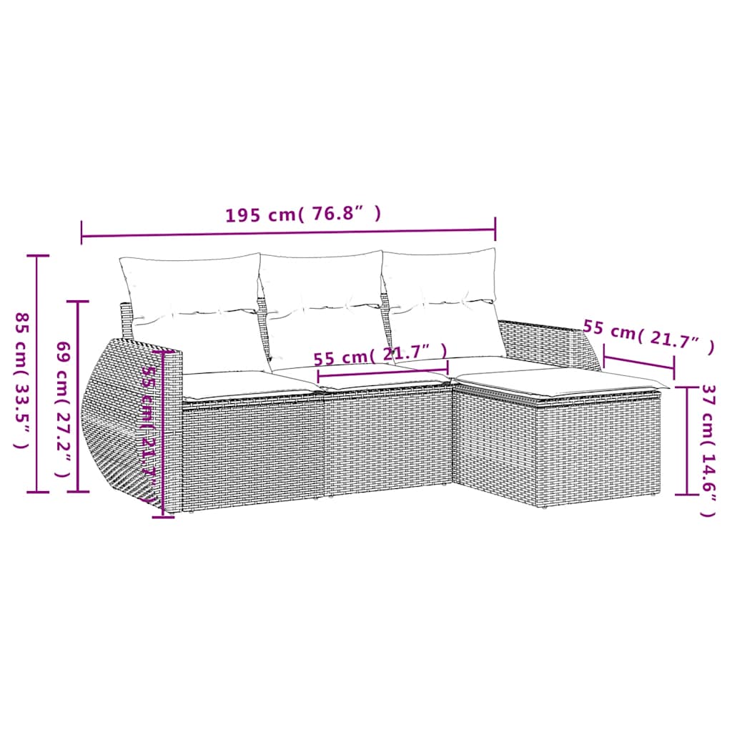 Ensemble de canapé de jardin 4 pcs avec coussins gris résine tressée