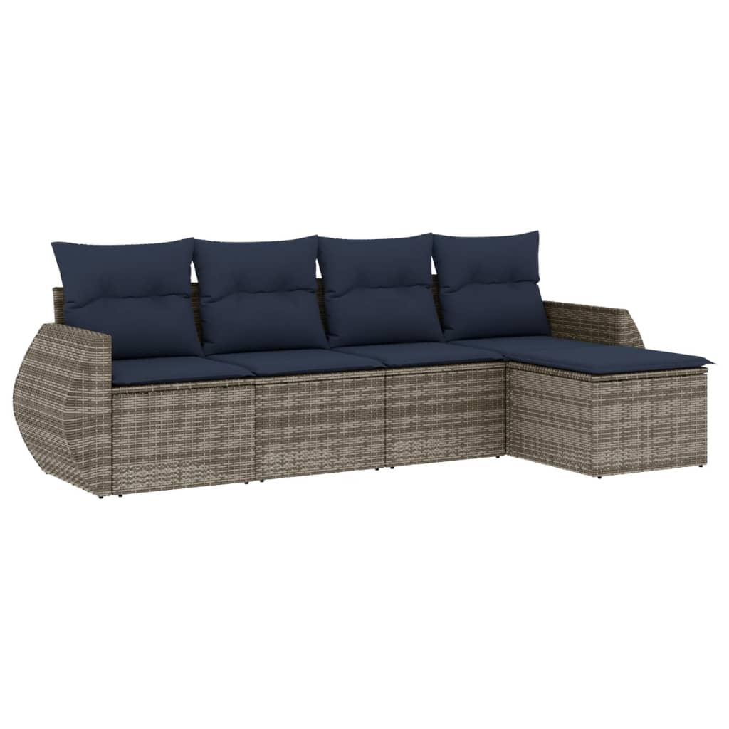 Ensemble de canapé de jardin 5 pcs avec coussins gris résine tressée