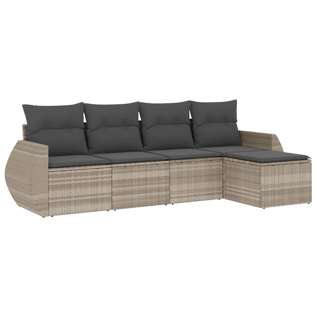 Salon de jardin 5 pcs avec coussins gris clair résine tressée