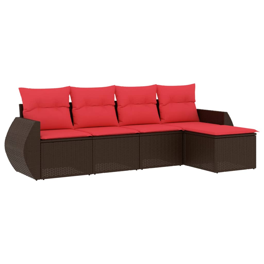 Ensemble de canapé de jardin 5 pcs avec coussins marron résine tressée