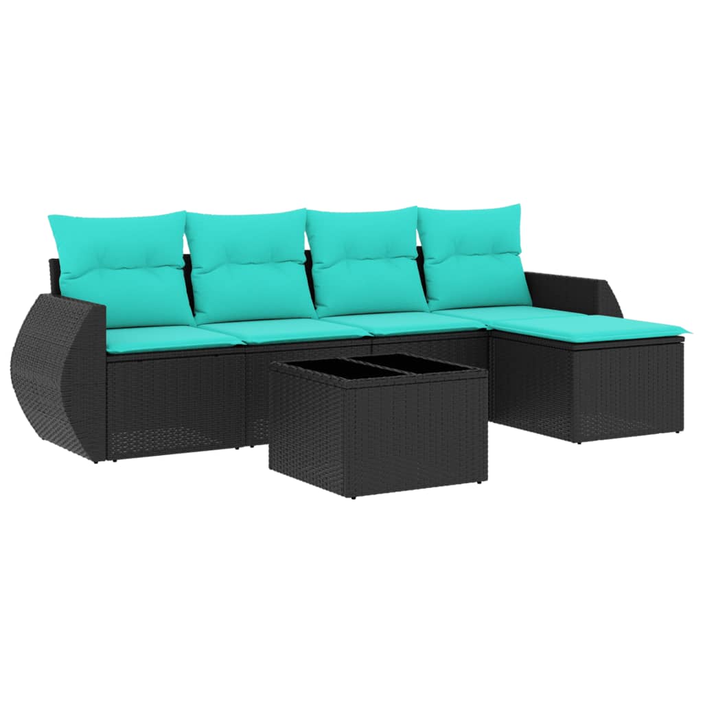 Ensemble de canapé de jardin 6 pcs avec coussins noir résine tressée