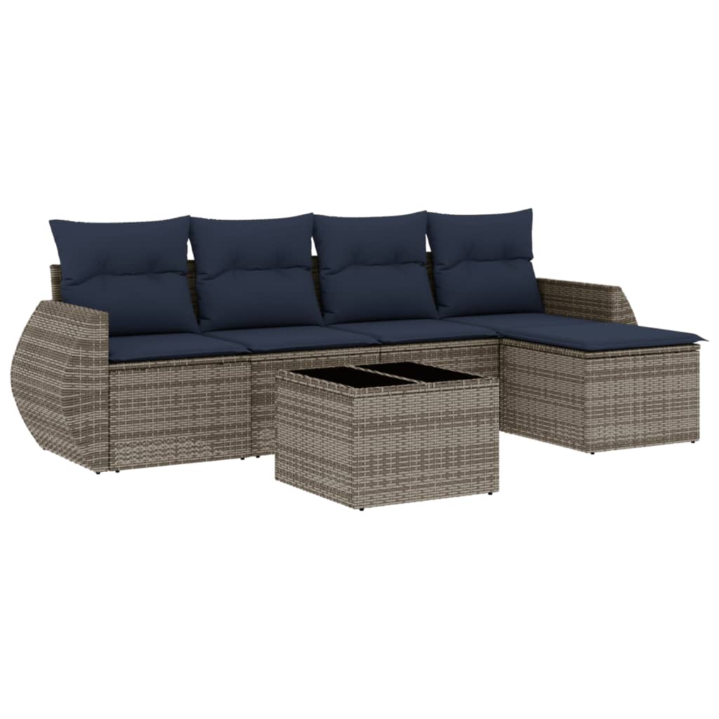 Ensemble de canapé de jardin 6 pcs avec coussins gris résine tressée