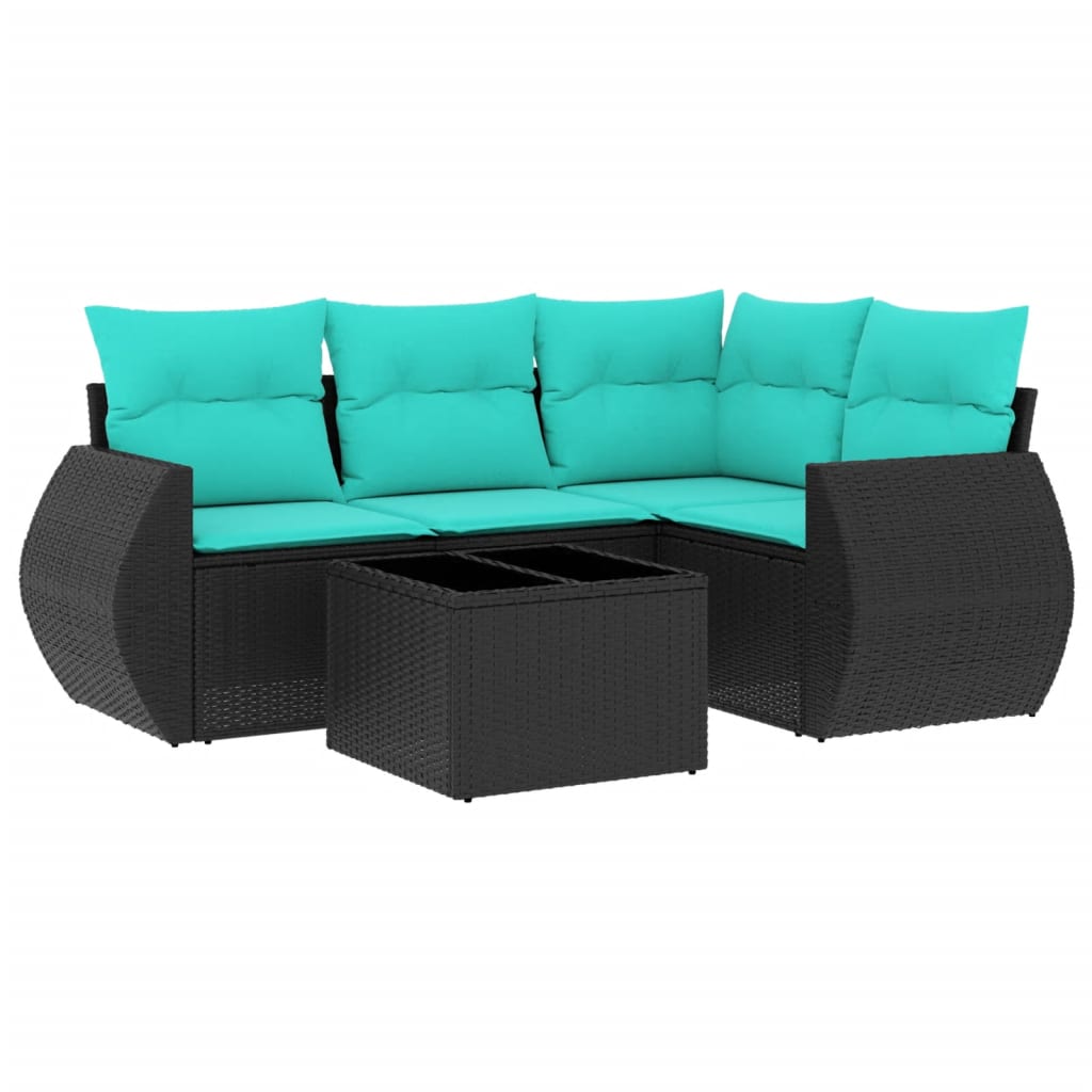 Ensemble de canapé de jardin 5 pcs avec coussins noir résine tressée