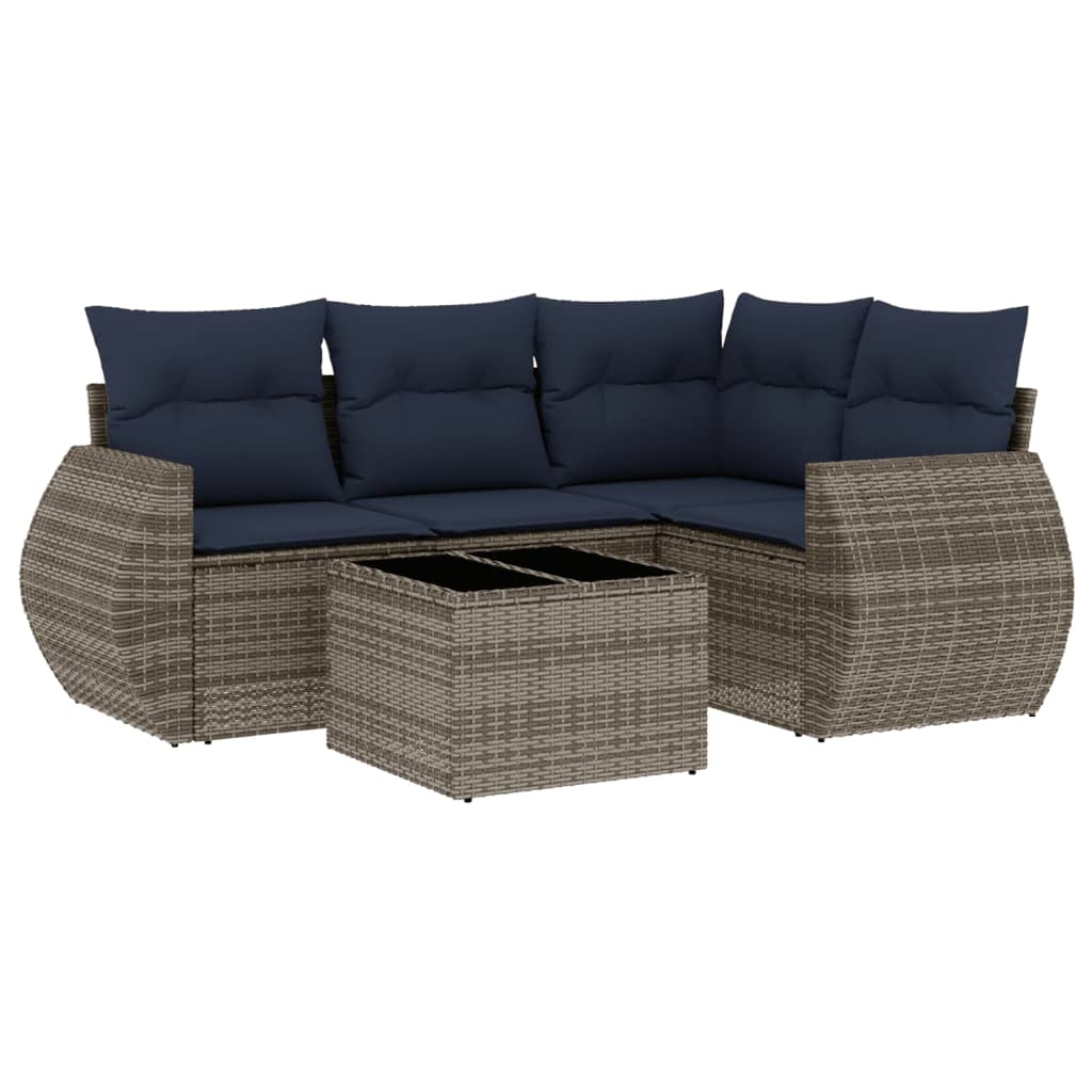Ensemble de canapé de jardin 5 pcs avec coussins gris résine tressée