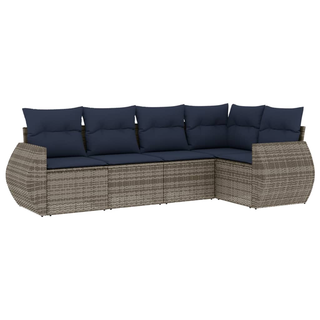 Ensemble de canapé de jardin 5 pcs avec coussins gris résine tressée