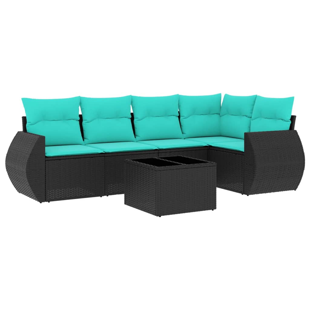 Ensemble de canapé de jardin 6 pcs avec coussins noir résine tressée