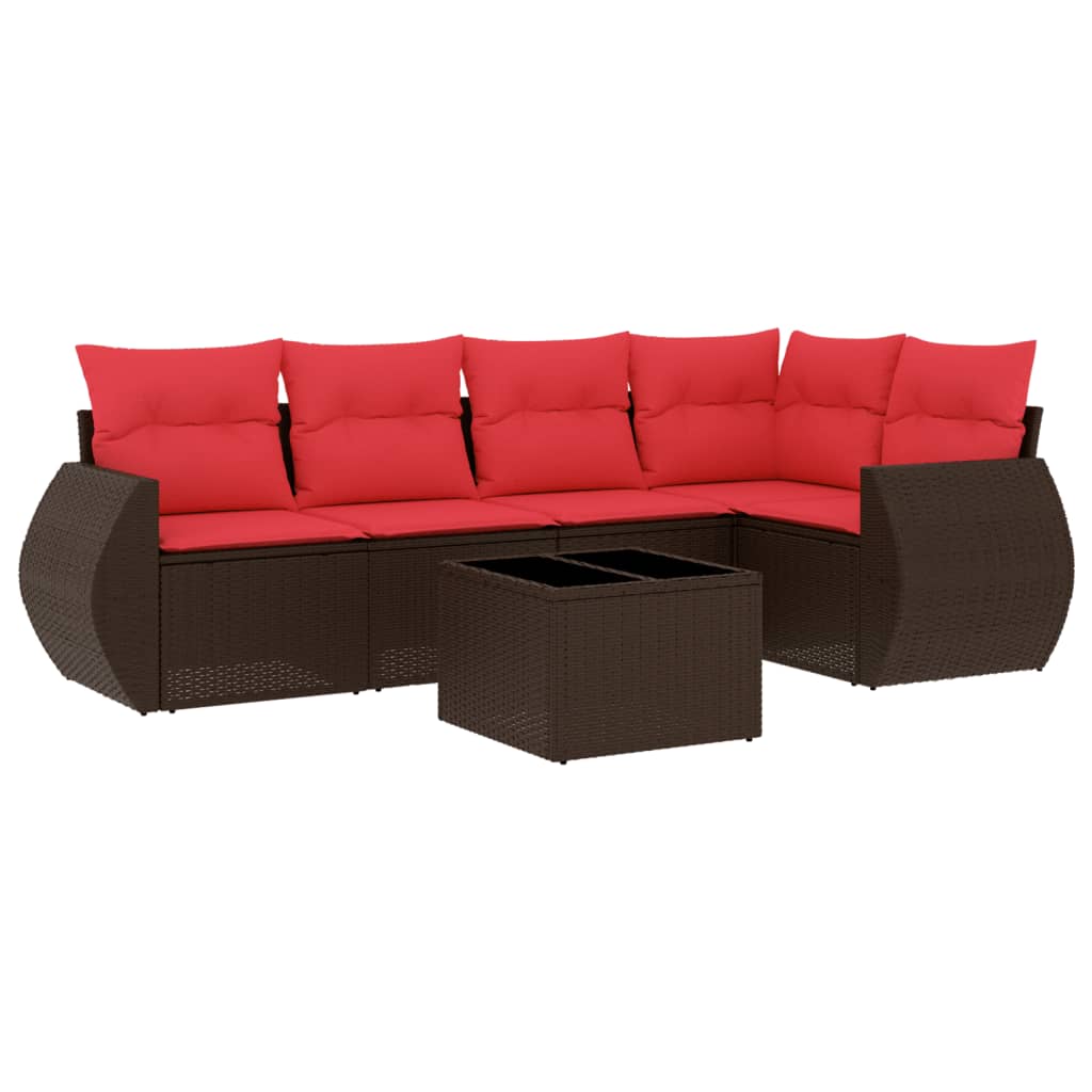 Ensemble de canapé de jardin 6 pcs avec coussins marron résine tressée