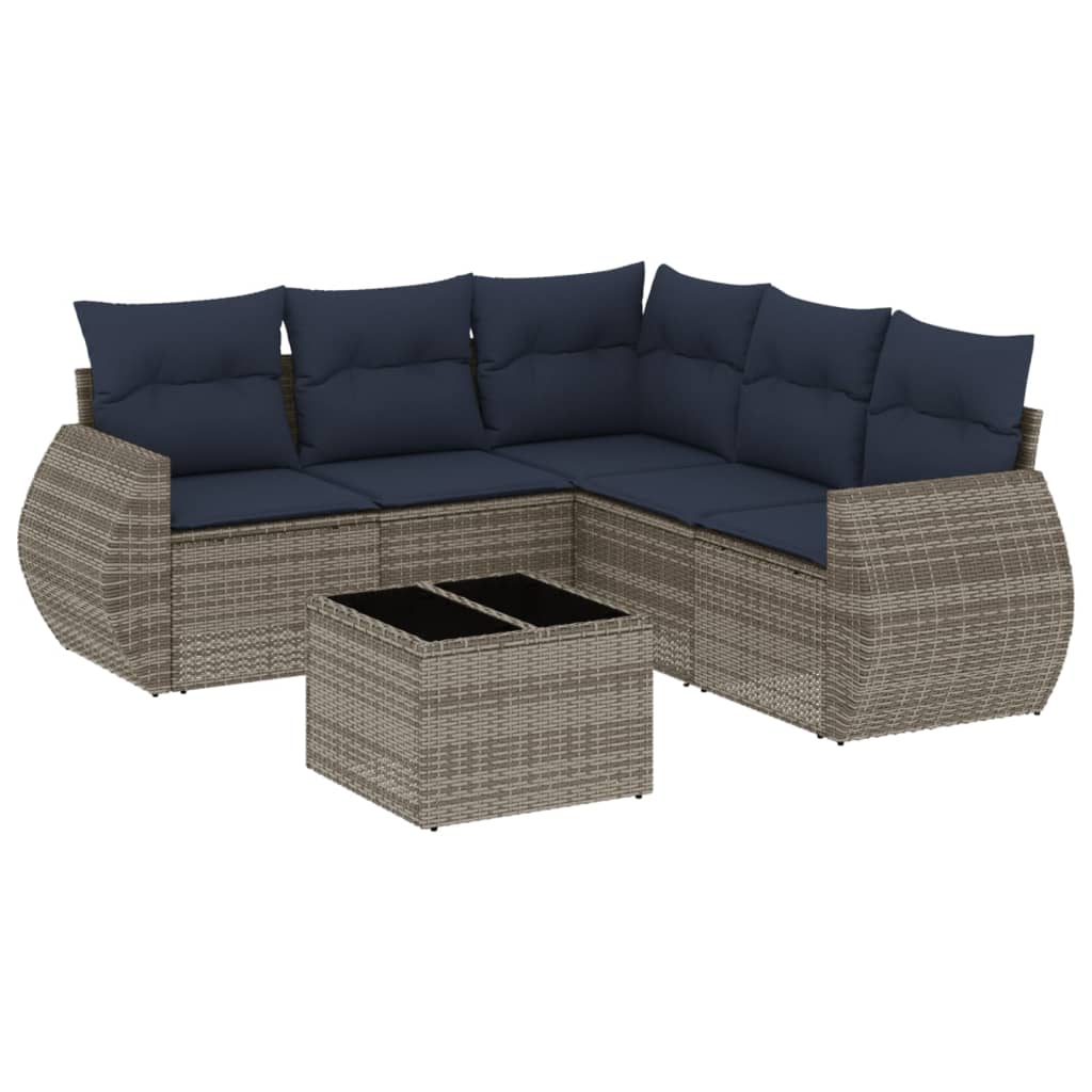 Ensemble de canapé de jardin 6 pcs avec coussins gris résine tressée
