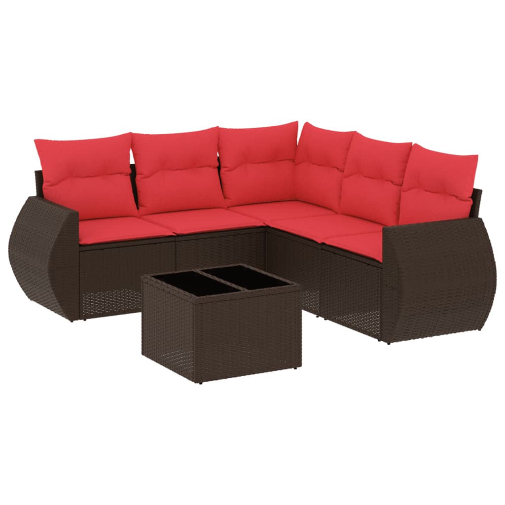 Ensemble de canapé de jardin 6 pcs avec coussins marron résine tressée