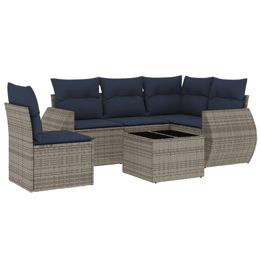 Ensemble de canapé de jardin 6 pcs avec coussins gris résine tressée
