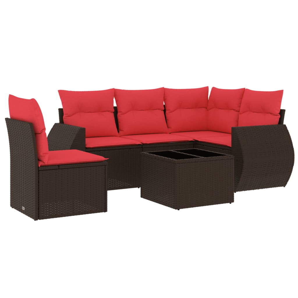 Ensemble de canapé de jardin 6 pcs avec coussins marron résine tressée
