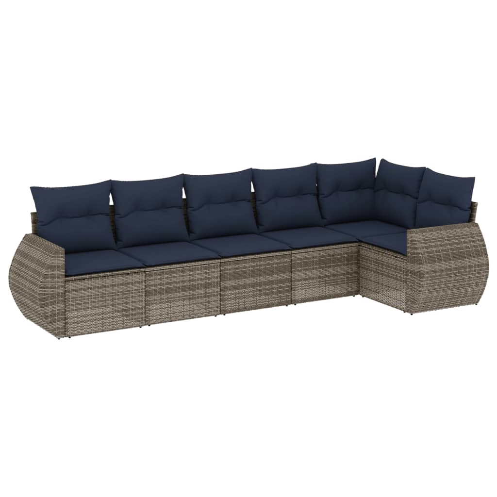 Ensemble de canapé de jardin 6 pcs avec coussins gris résine tressée