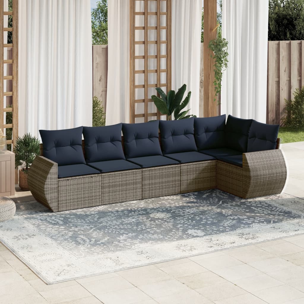 Ensemble de canapé de jardin 6 pcs avec coussins gris résine tressée