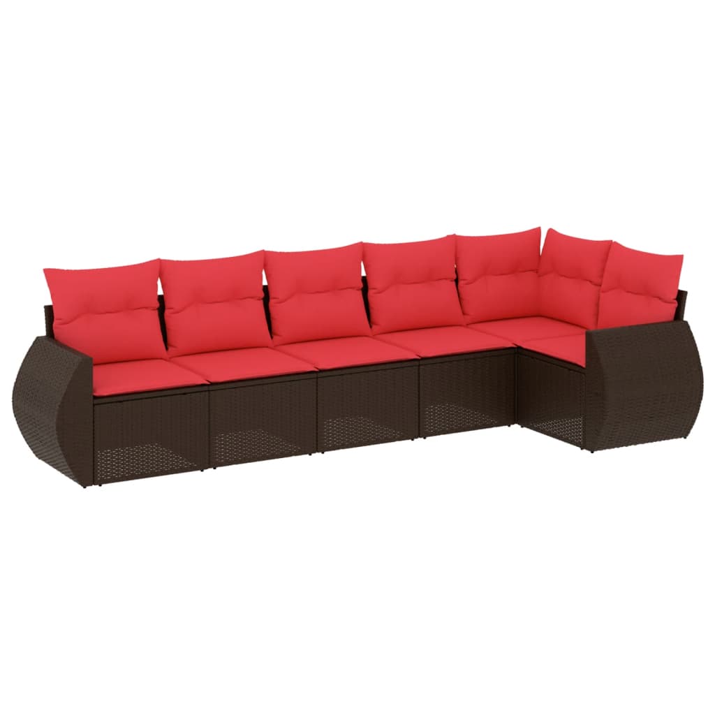 Ensemble de canapé de jardin 6 pcs avec coussins marron résine tressée
