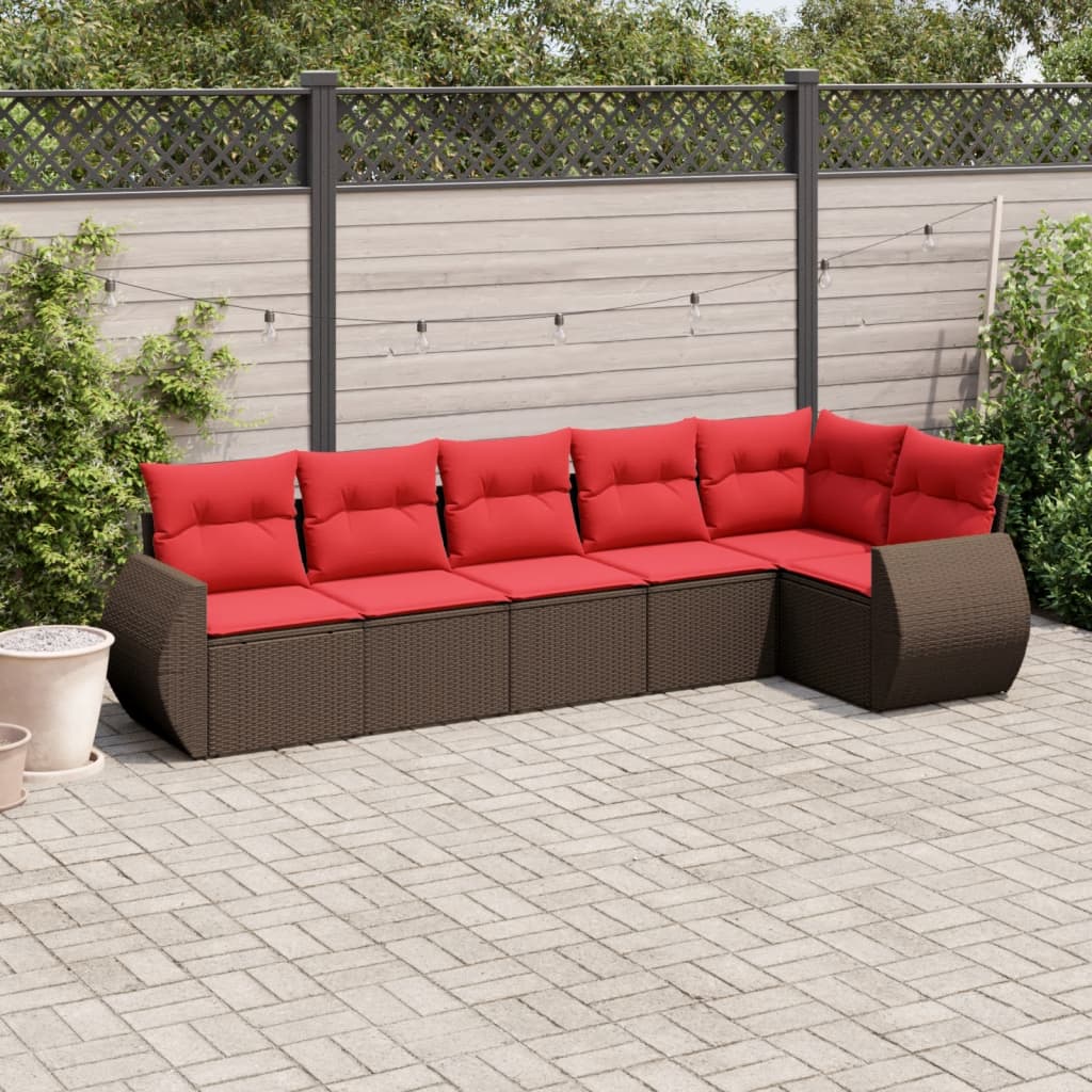 Ensemble de canapé de jardin 6 pcs avec coussins marron résine tressée