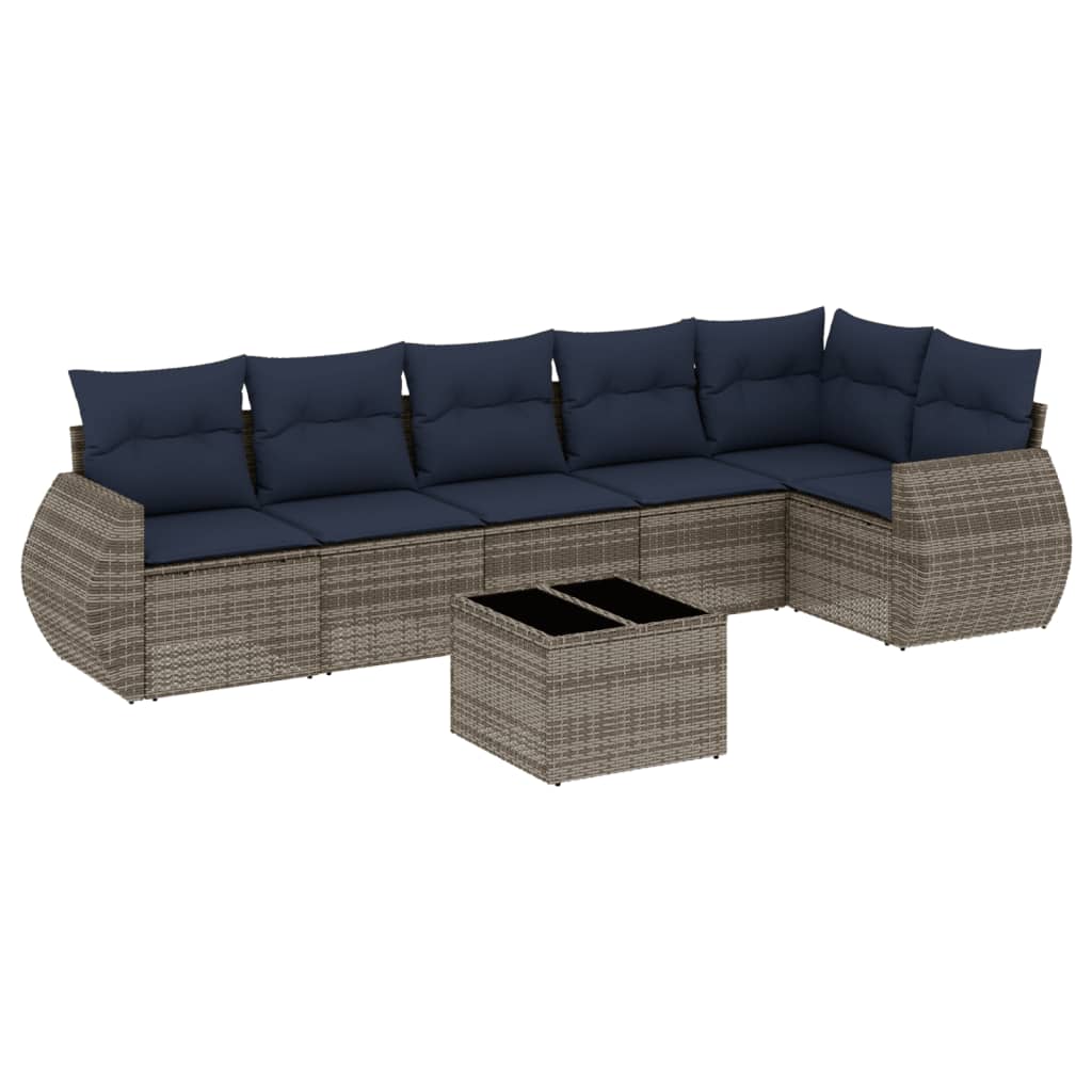Ensemble de canapé de jardin 7 pcs avec coussins gris résine tressée