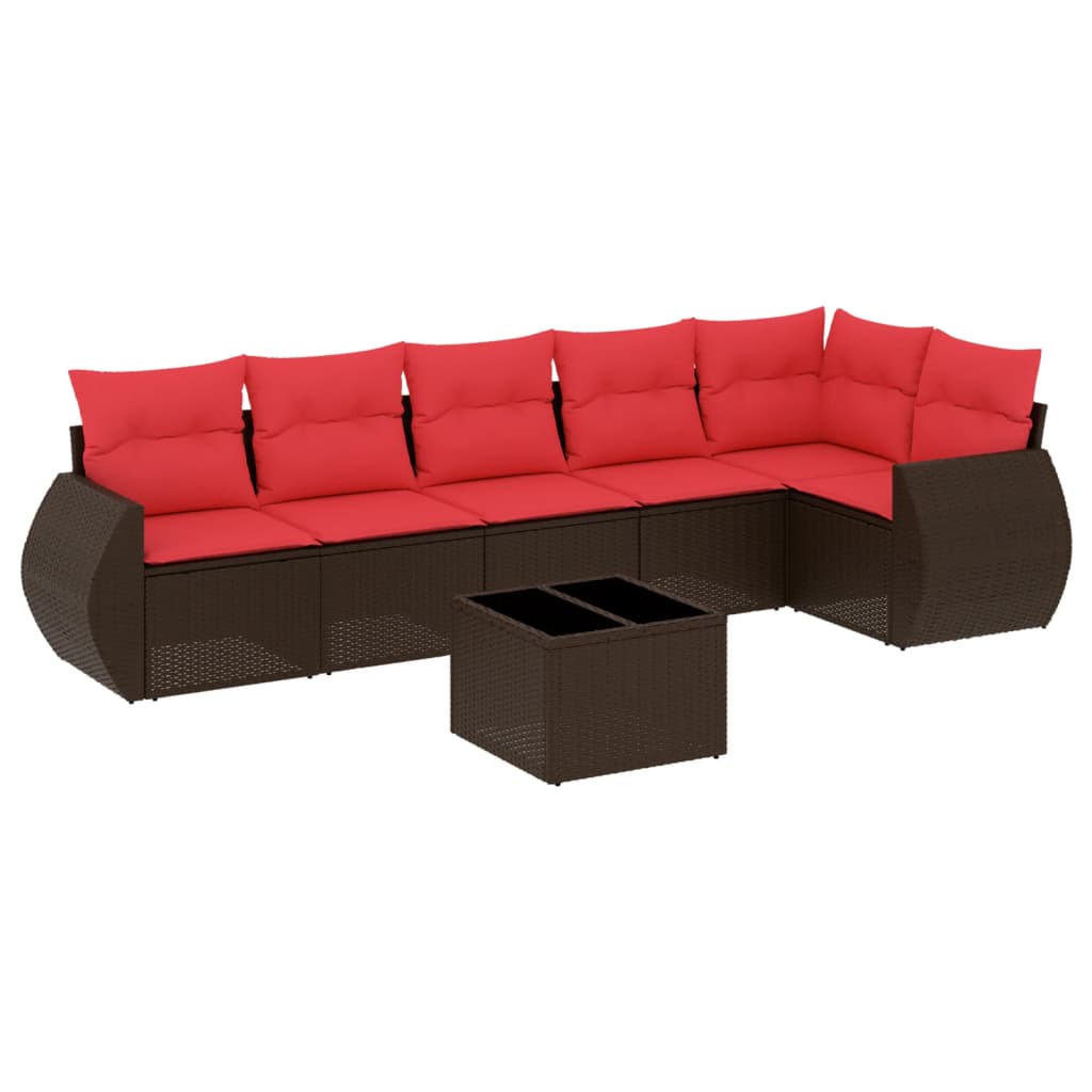 Ensemble de canapé de jardin 7 pcs avec coussins marron résine tressée