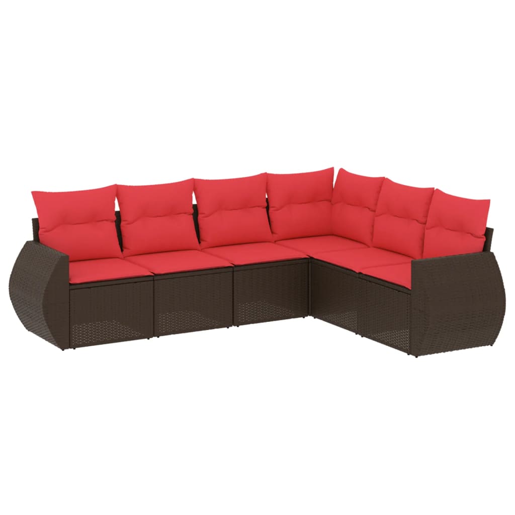 Ensemble de canapé de jardin 6 pcs avec coussins marron résine tressée