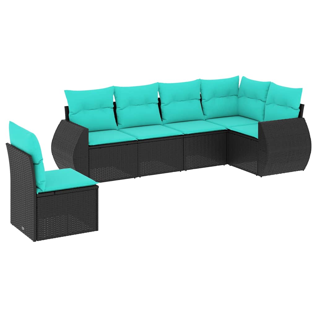 Salon de jardin 6 pcs avec coussins noir résine tressée