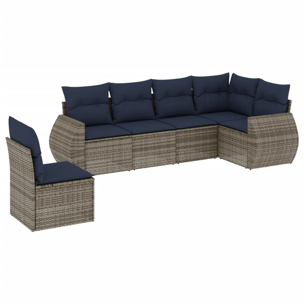 Ensemble de canapé de jardin 6 pcs avec coussins gris résine tressée