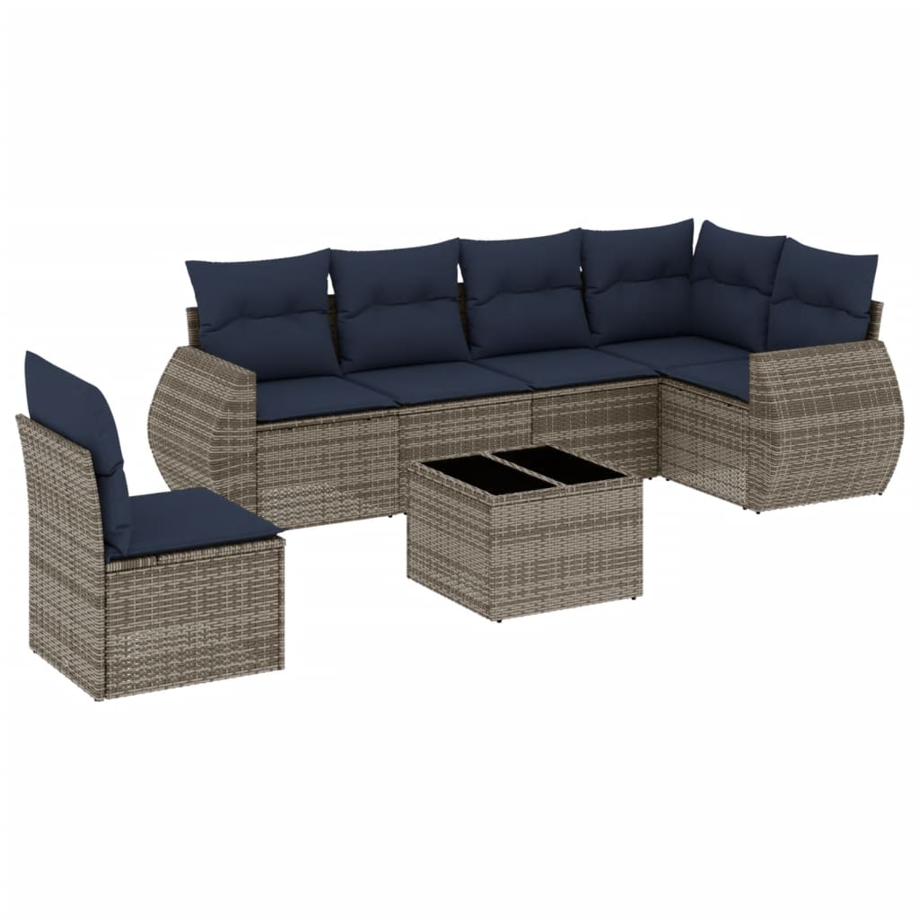 Ensemble de canapé de jardin 7 pcs avec coussins gris résine tressée