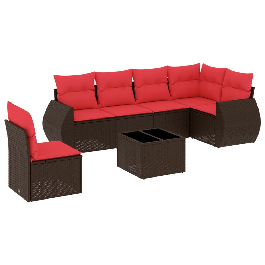 Ensemble de canapé de jardin 7 pcs avec coussins marron résine tressée