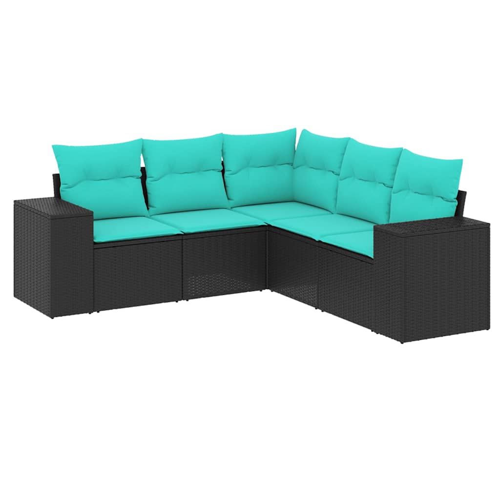 Salon de jardin 5 pcs avec coussins noir résine tressée