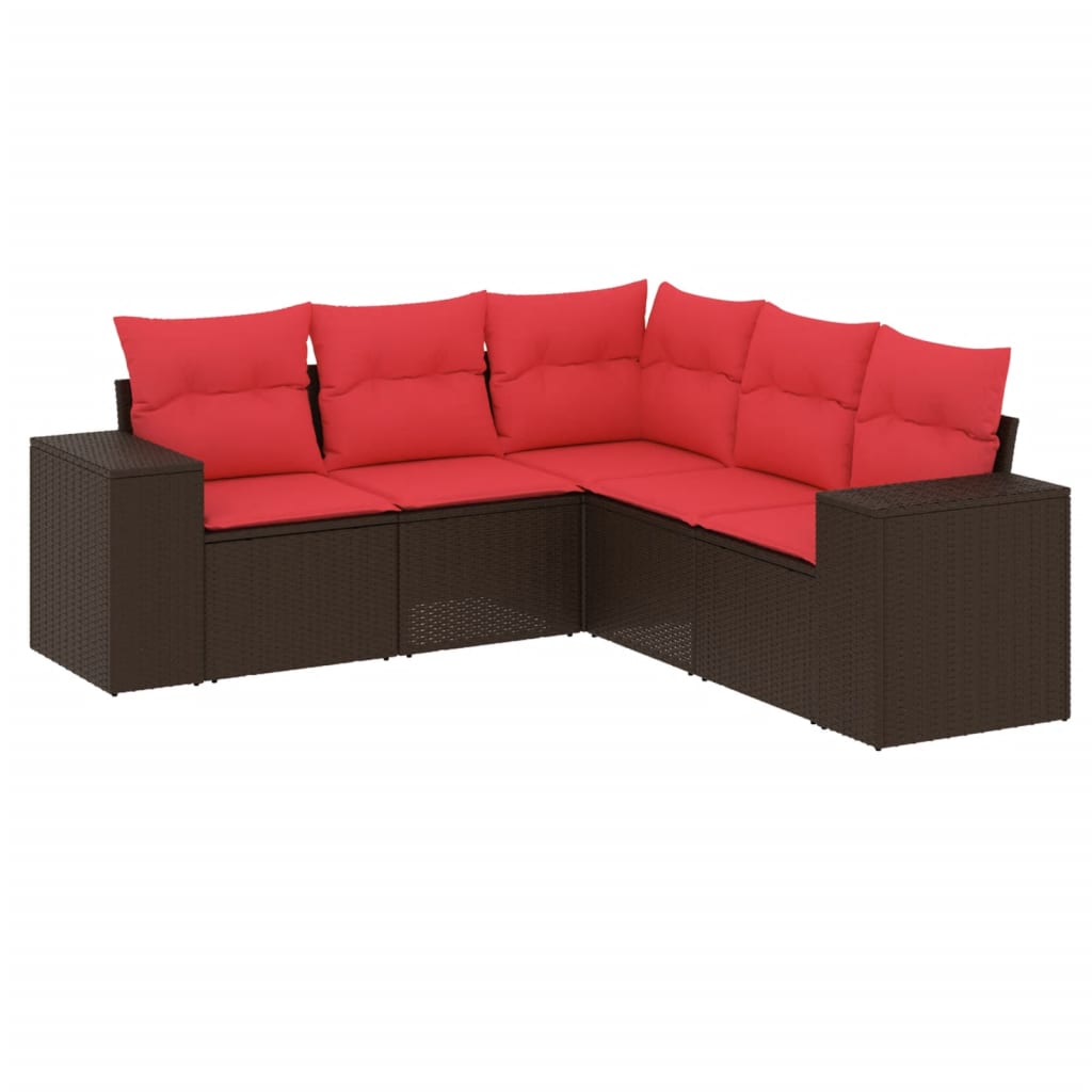 Ensemble de canapé de jardin 5 pcs avec coussins marron résine tressée