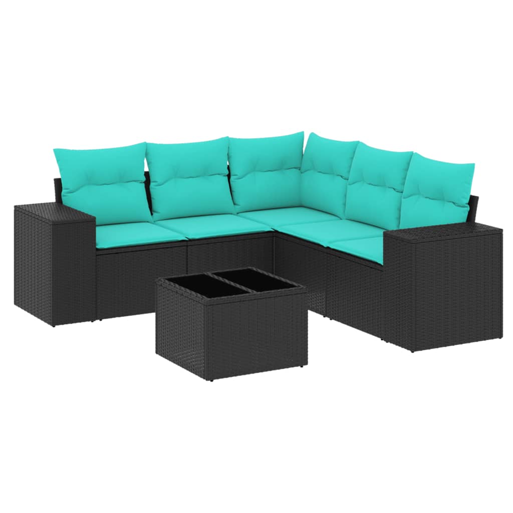 Ensemble de canapé de jardin 6 pcs avec coussins noir résine tressée