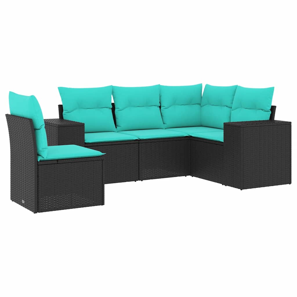 Salon de jardin 5 pcs avec coussins noir résine tressée