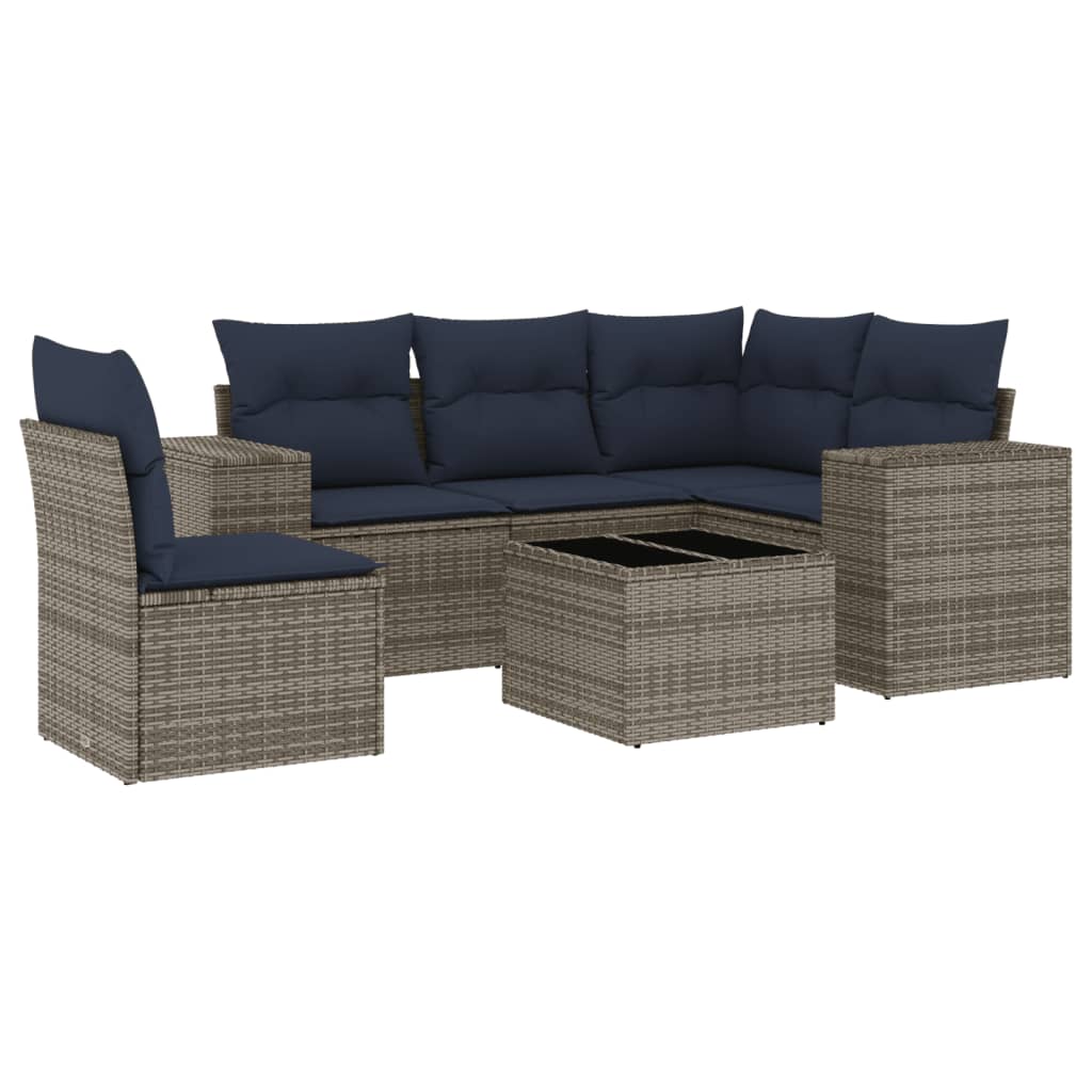 Ensemble de canapé de jardin 6 pcs avec coussins gris résine tressée
