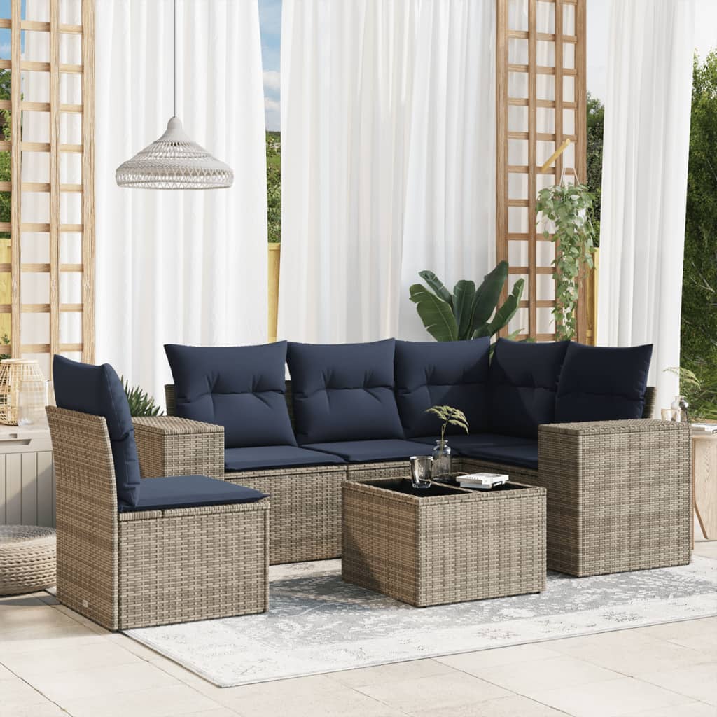 Ensemble de canapé de jardin 6 pcs avec coussins gris résine tressée