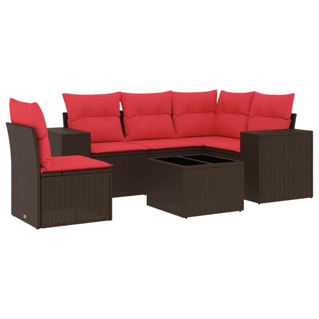 Ensemble de canapé de jardin 6 pcs avec coussins marron résine tressée