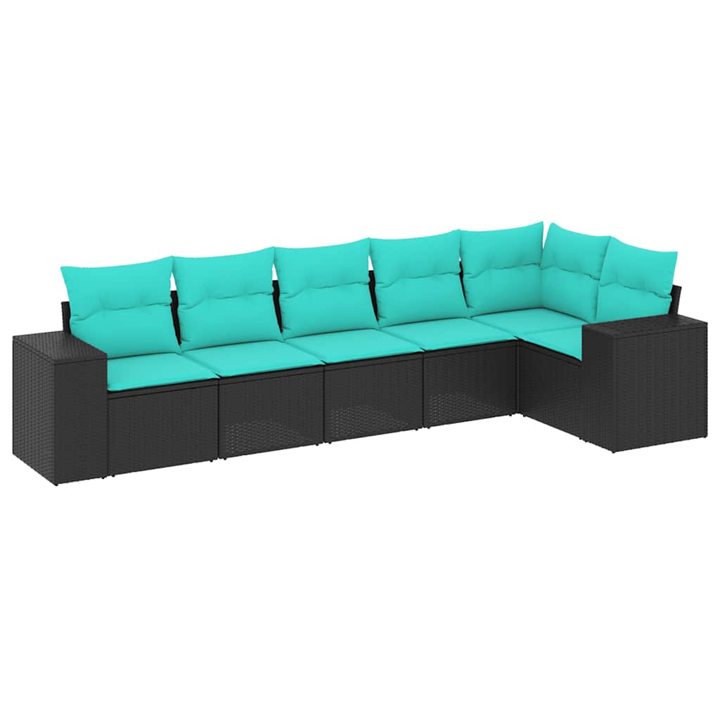 Salon de jardin 6 pcs avec coussins noir résine tressée