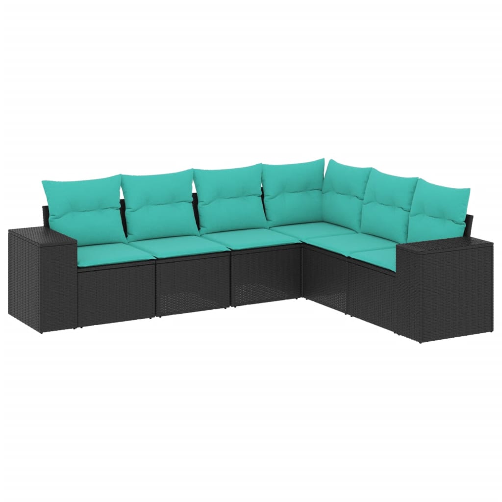 Salon de jardin 6 pcs avec coussins noir résine tressée