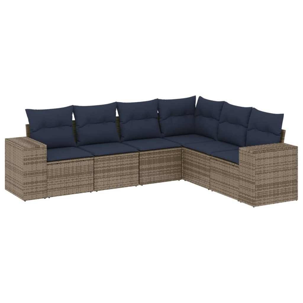 Ensemble de canapé de jardin 6 pcs avec coussins gris résine tressée