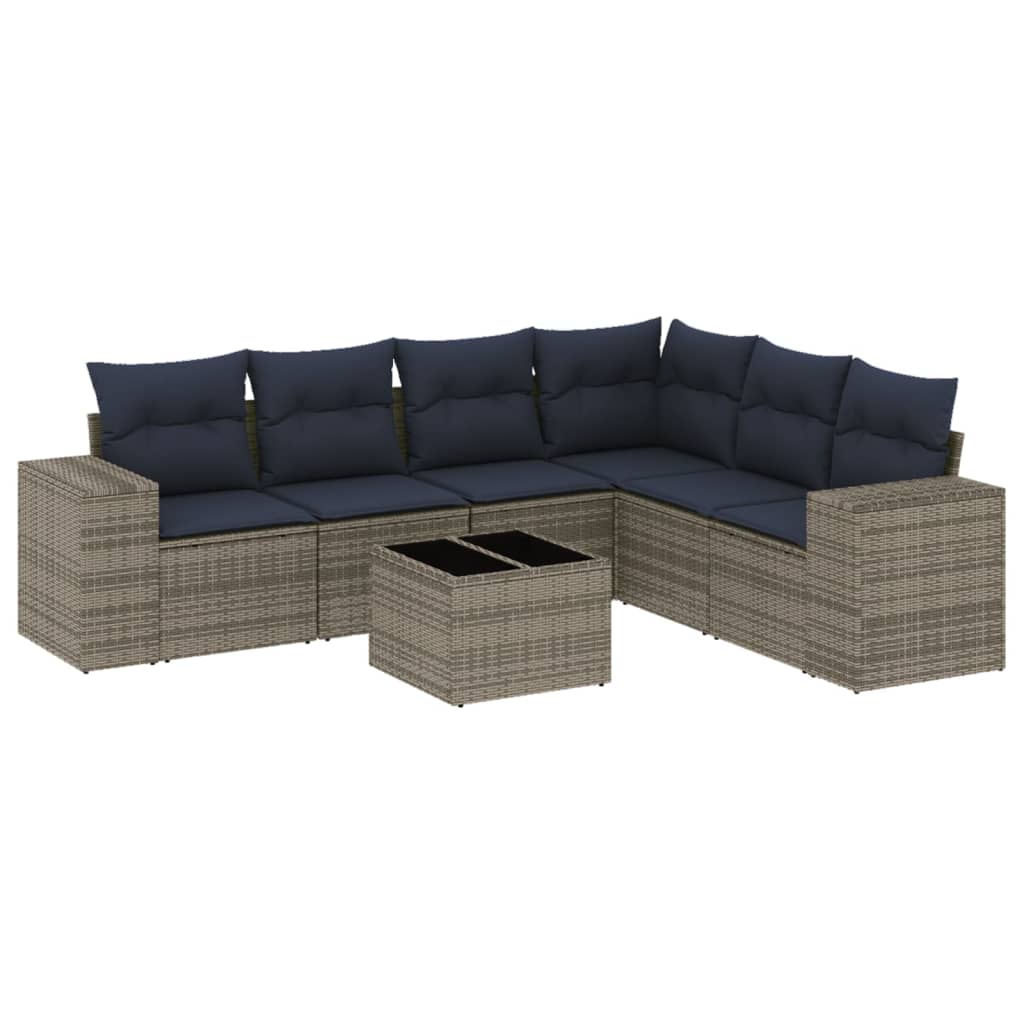 Ensemble de canapé de jardin 7 pcs avec coussins gris résine tressée