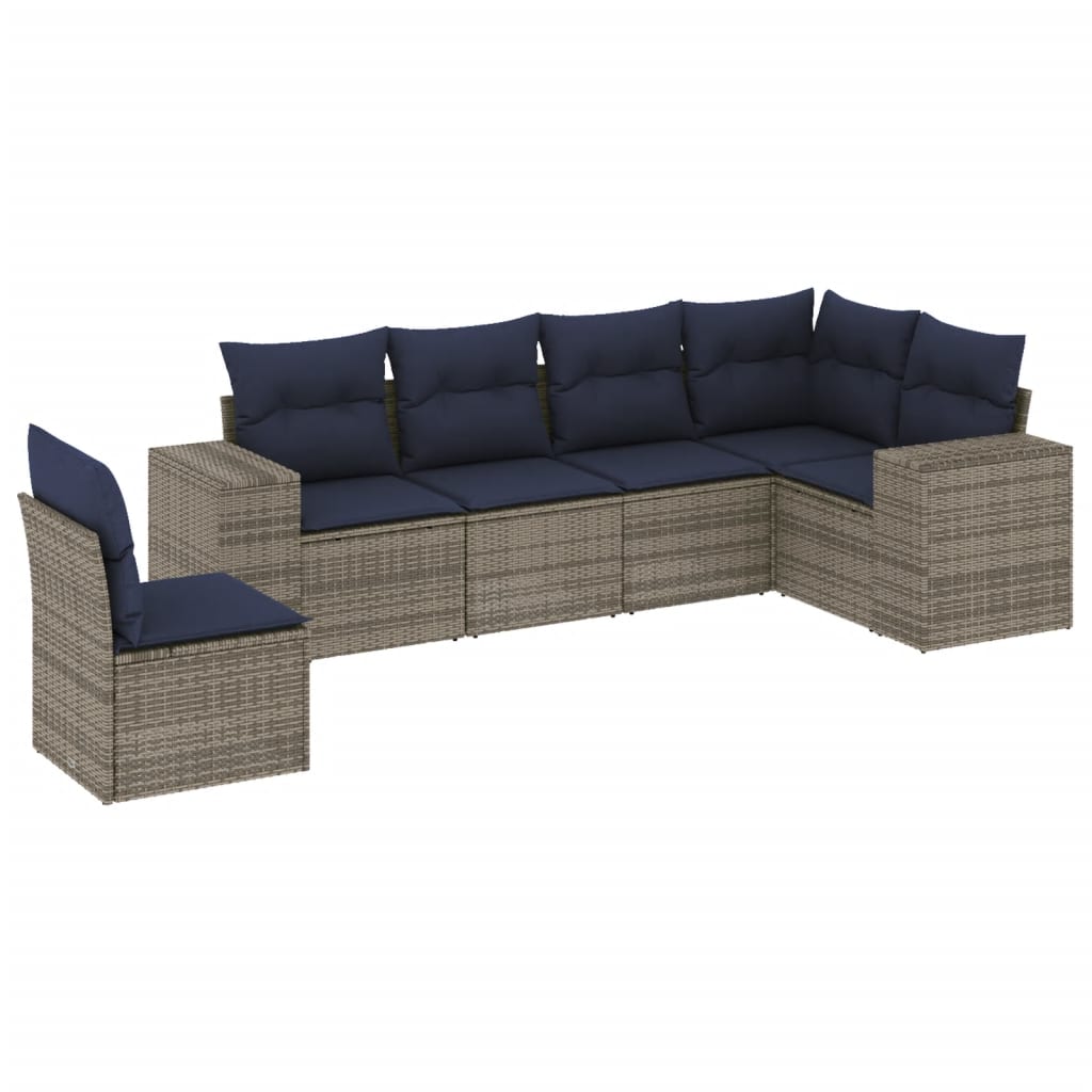 Ensemble de canapé de jardin 6 pcs avec coussins gris résine tressée