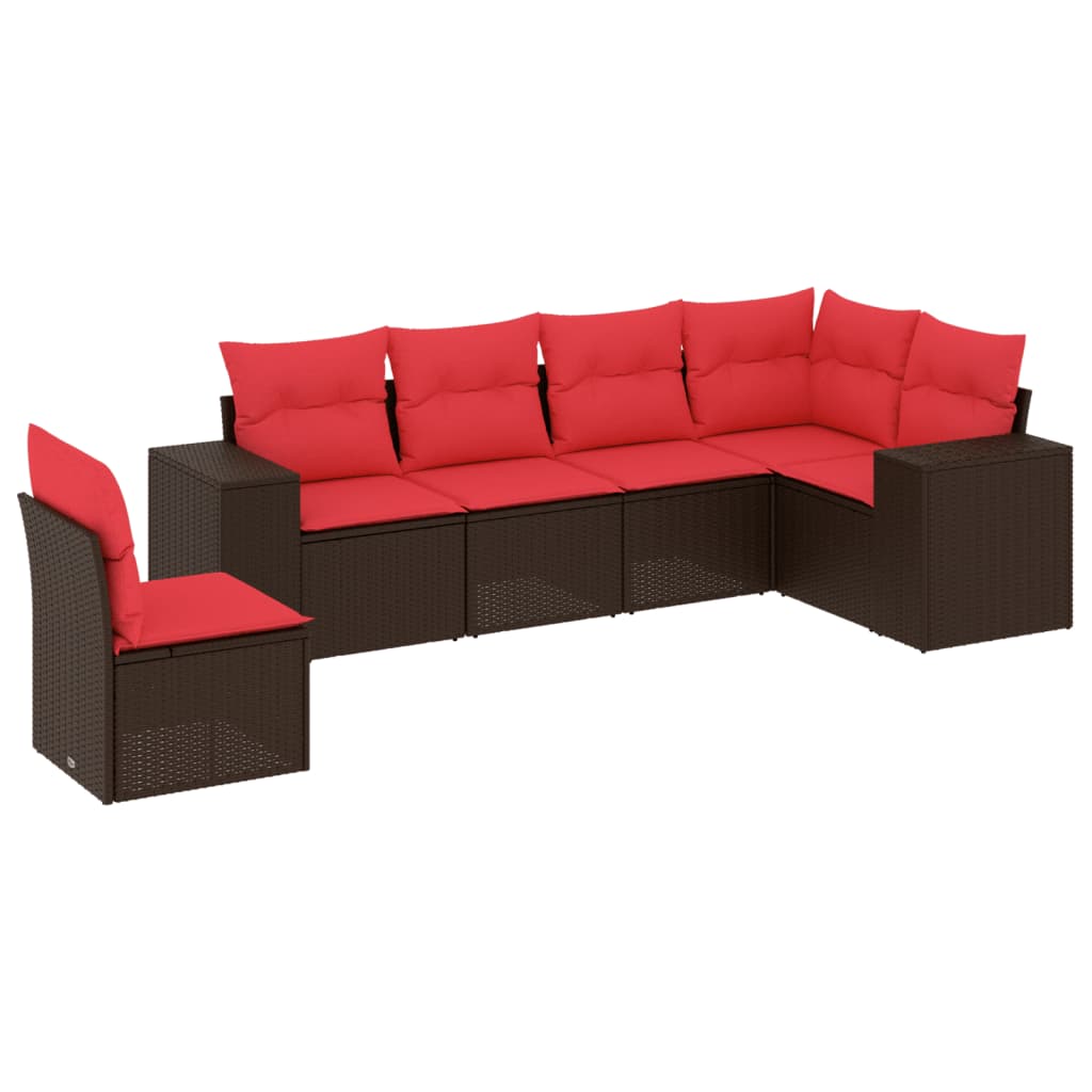 Ensemble de canapé de jardin 6 pcs avec coussins marron résine tressée