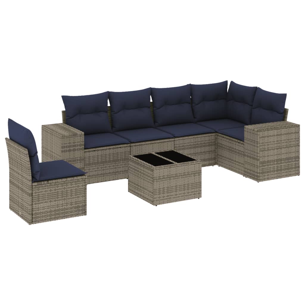 Ensemble de canapé de jardin 7 pcs avec coussins gris résine tressée