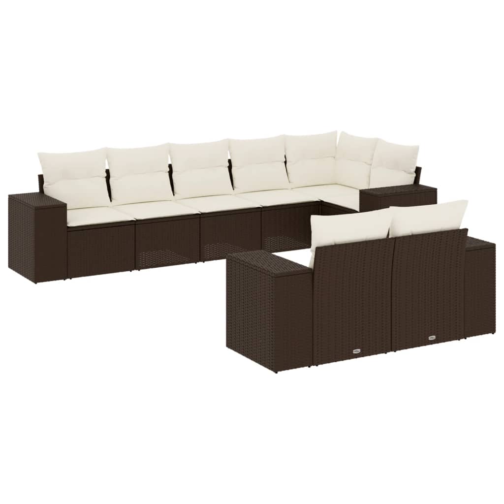 Salon de jardin 8 pcs avec coussins marron résine tressée