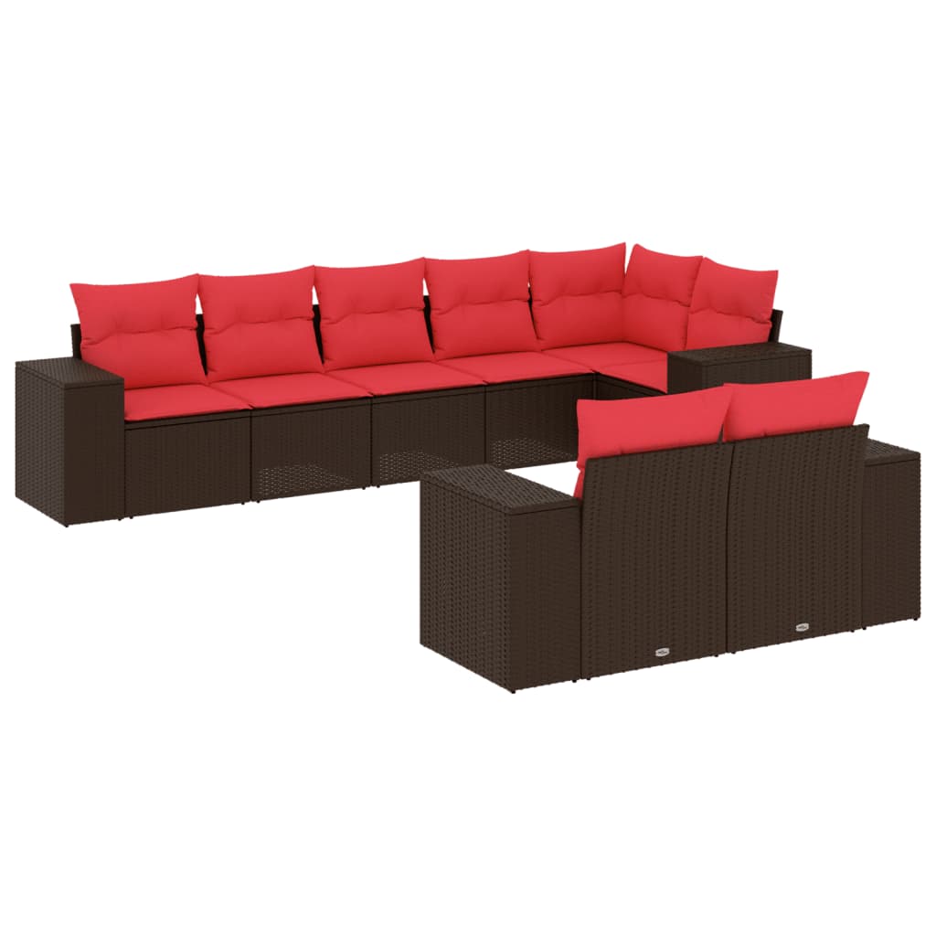 Ensemble de canapé de jardin 8 pcs avec coussins marron résine tressée