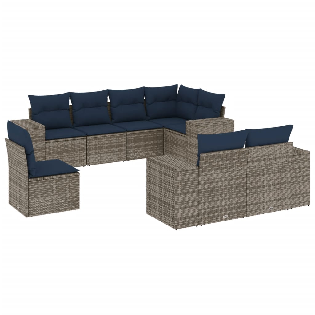 Ensemble de canapé de jardin 8 pcs avec coussins gris résine tressée