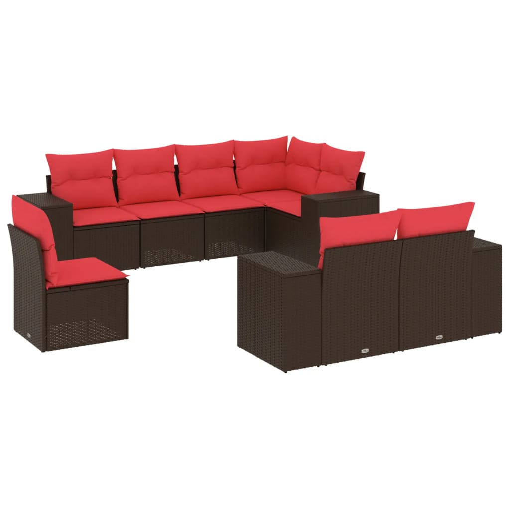 Ensemble de canapé de jardin 8 pcs avec coussins marron résine tressée