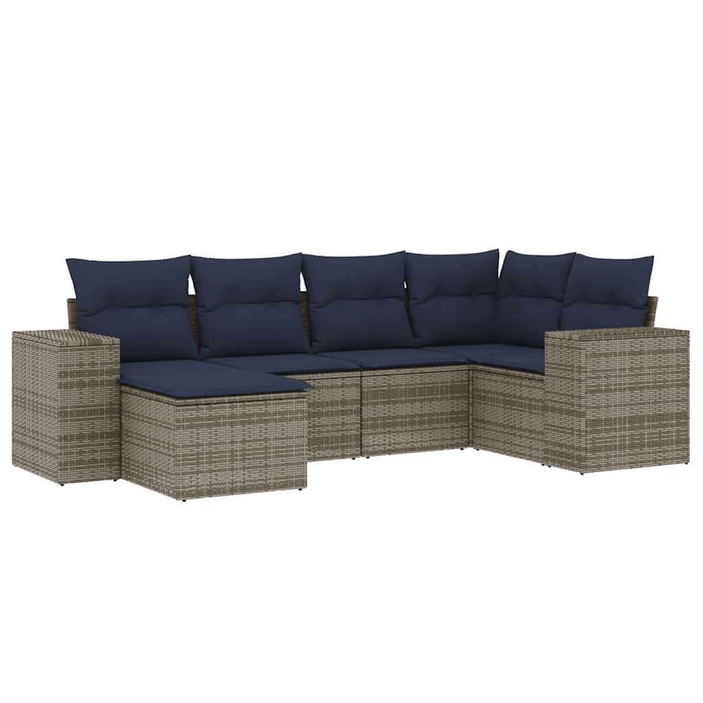 Ensemble de canapé de jardin 6 pcs avec coussins gris résine tressée