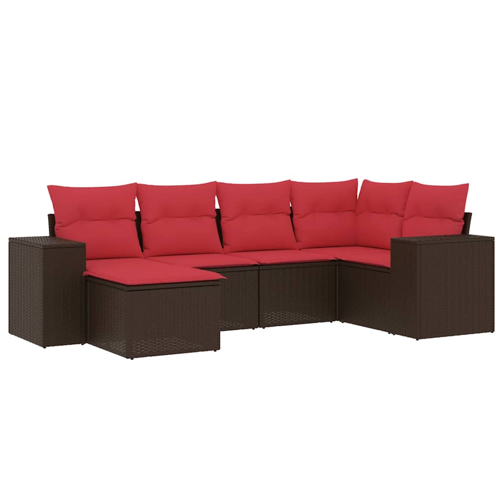 Ensemble de canapé de jardin 6 pcs avec coussins marron résine tressée