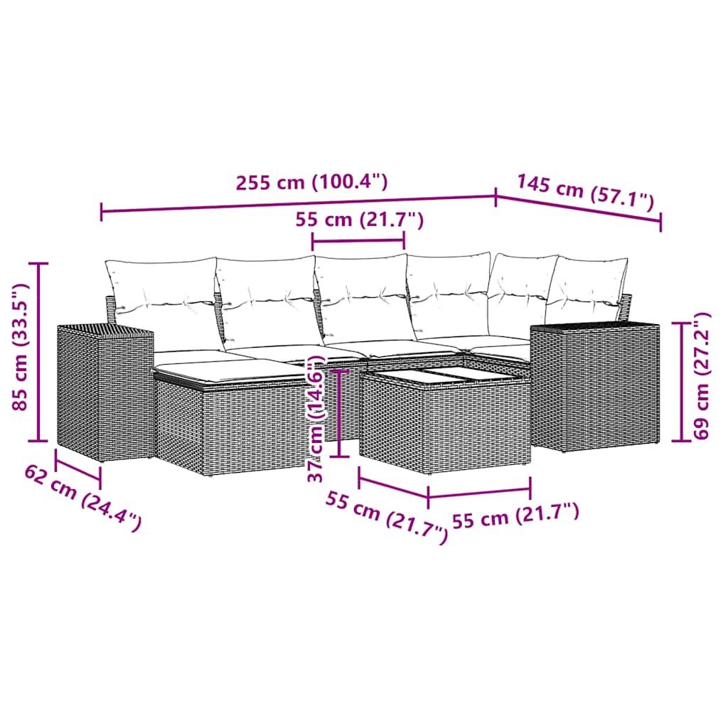 Salon de jardin avec coussins 7 pcs gris clair résine tressée