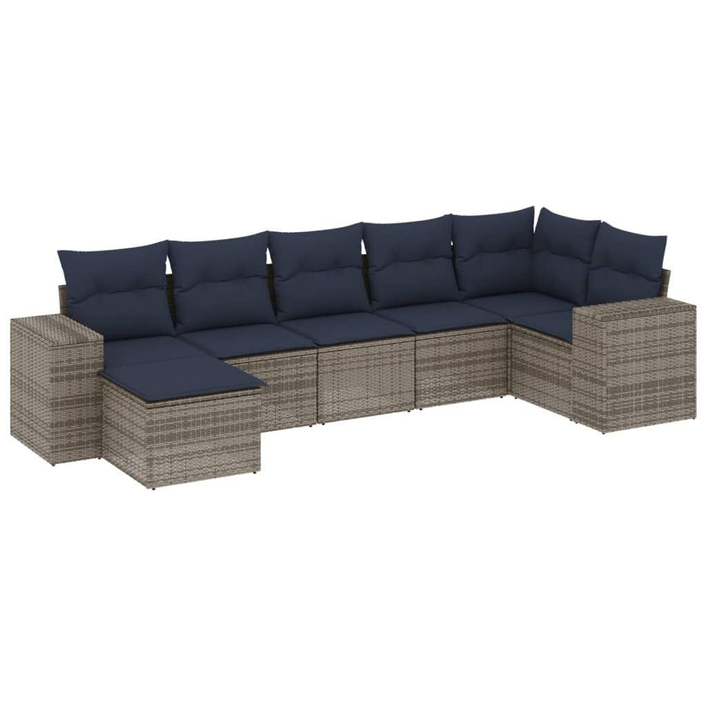Ensemble de canapé de jardin 7 pcs avec coussins gris résine tressée