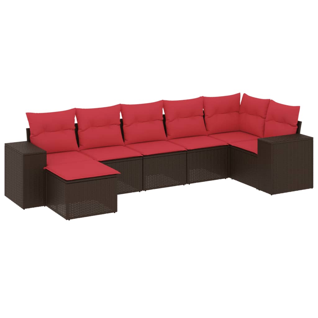 Ensemble de canapé de jardin 7 pcs avec coussins marron résine tressée